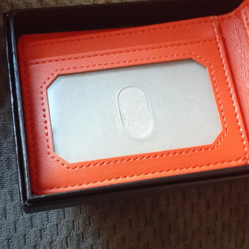Men's slim wallet bifold black and orange